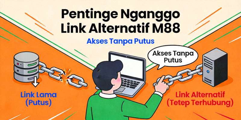 Animasi ilustrasi pentingnya menggunakan link alternatif M88 untuk akses yang tidak terputus