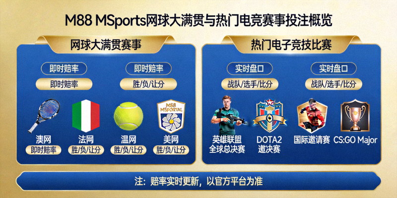 M88 MSports 网球大满贯赛事和热门电子竞技比赛投注概览