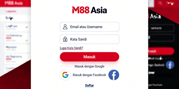 Tampilan halaman login dan pendaftaran M88 Asia setelah berhasil mengakses via link alternatif